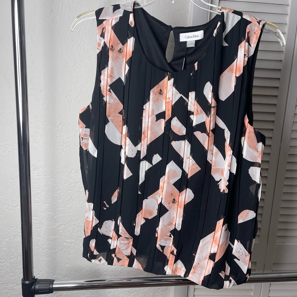 Calvin Klein Black and White Sleeveless Blouse